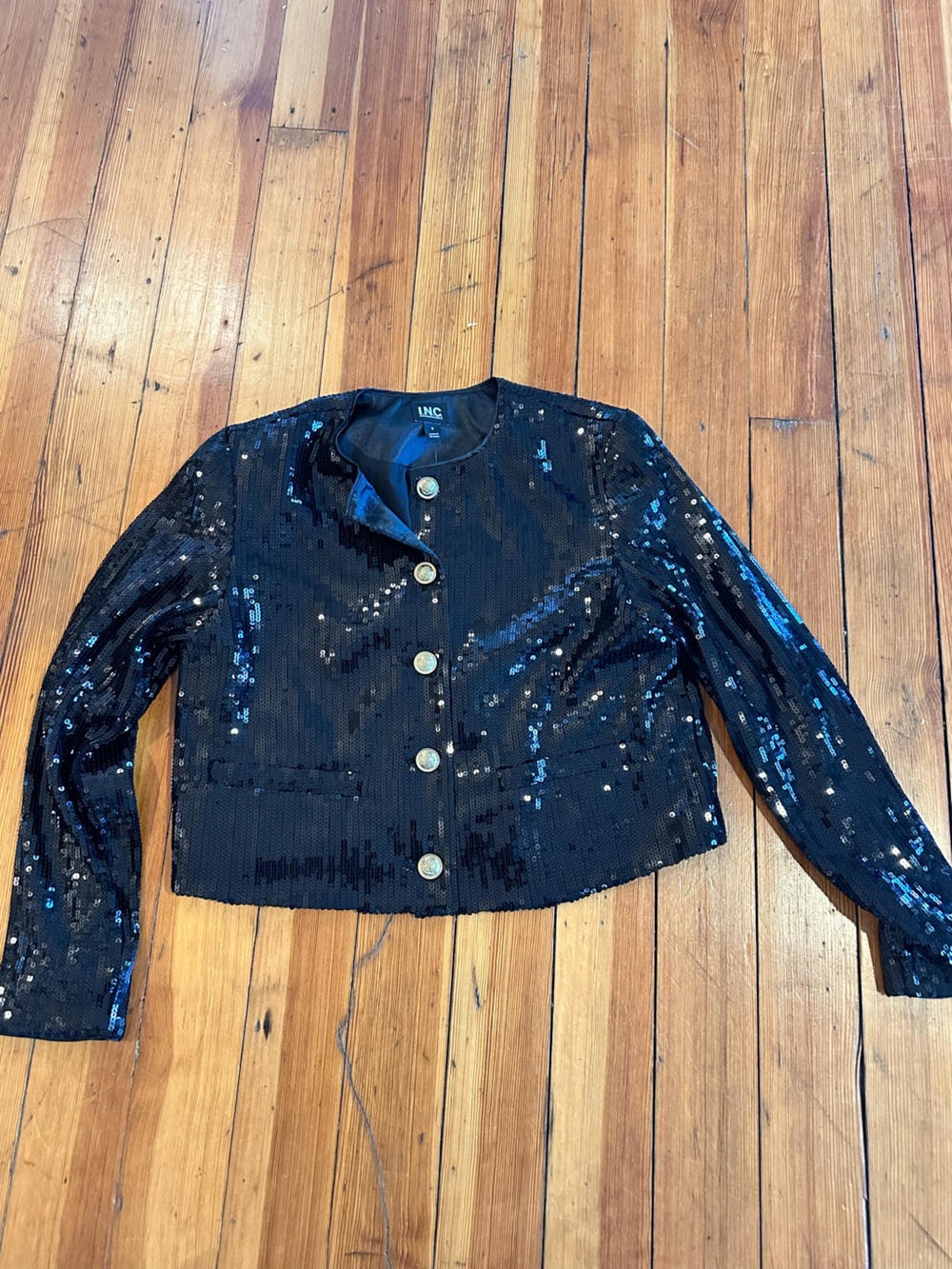 INC International Concepts Black Sequin Button Blazer